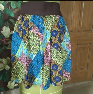 Vintage AGB Patchwork Print Skirt – Elastic Waist – Made in USA – Size M